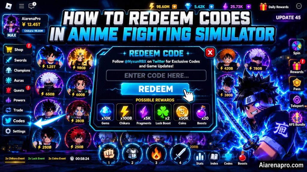 How to Redeem Codes in Anime Fighting Simulator