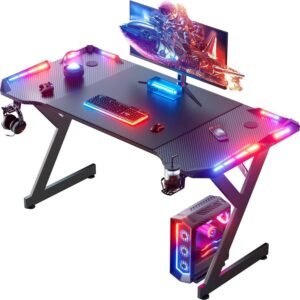 HLDIRECT 55 Inch Gaming Desk with Carbon Fiber