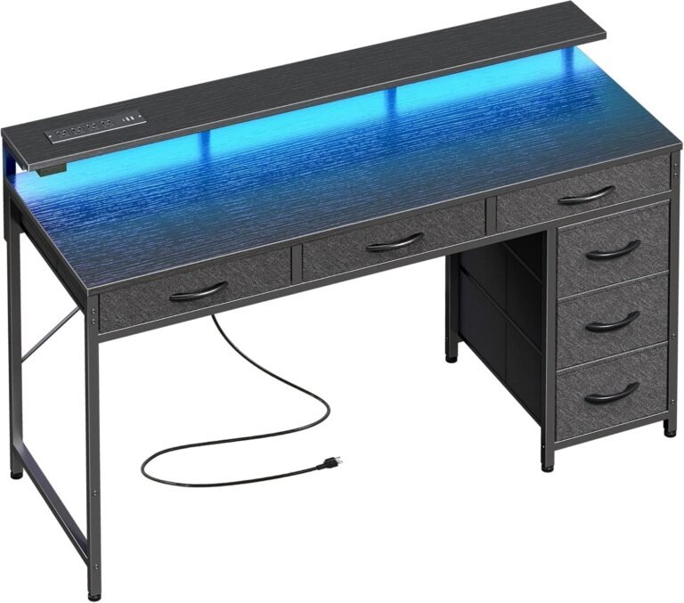 Huuger Gaming Desk with 6 Drawers and Type-C