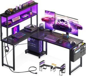 AODK L Shaped Gaming Desk with LED & Power Outlet