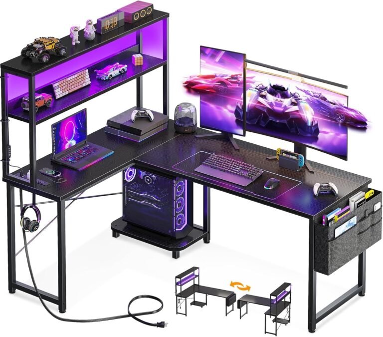 AODK L Shaped Gaming Desk with LED & Power Outlet